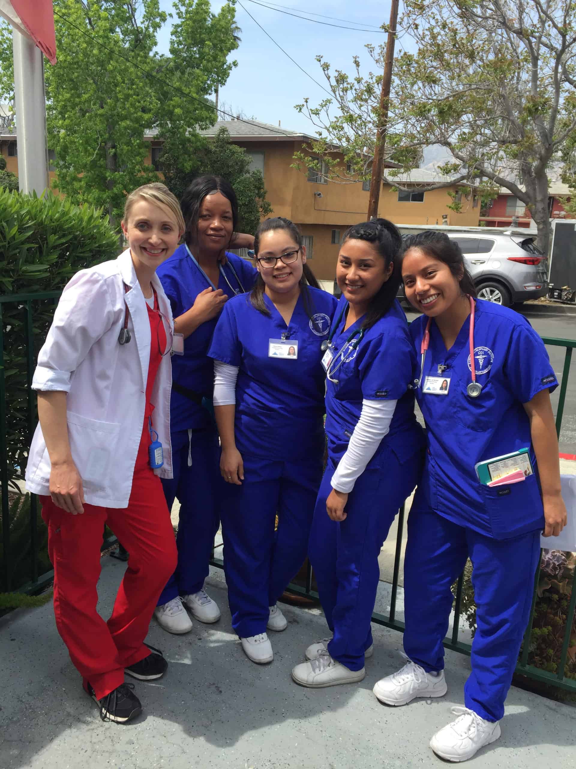 CDI Students at Clinicals Smiling with Instructor