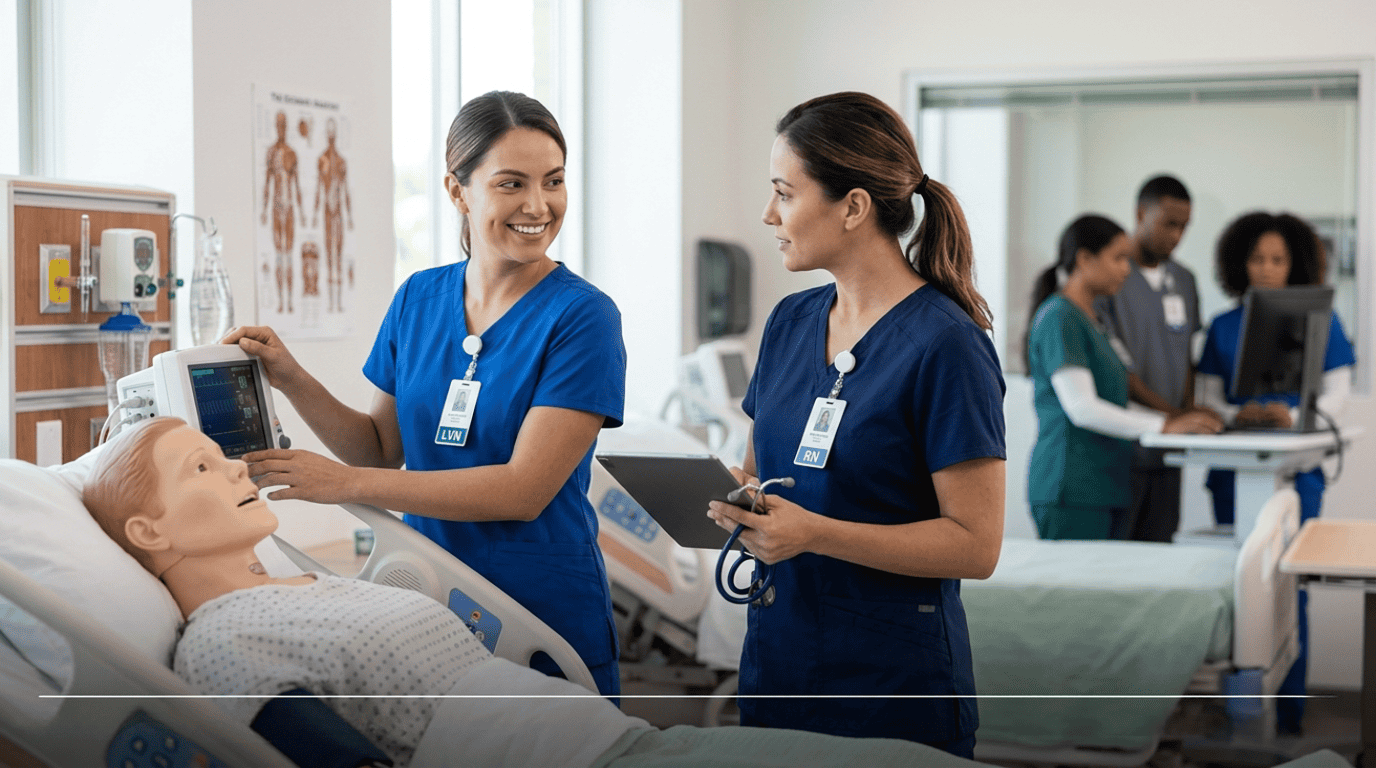 LVN and RN training with patient simulator in clinical setting